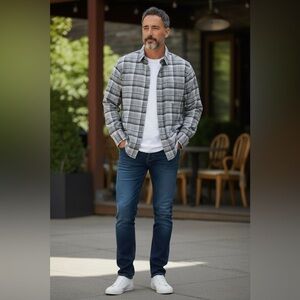 Mens APT. 9 Gray Plaid Premier Flex Untucked Fit Top